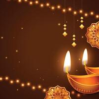 realistisk diya med text Plats för festival av lampor diwali firande vektor