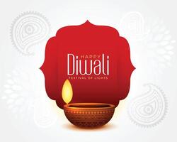 indisk festival Lycklig diwali lyckönskningar kort med realistisk diya vektor