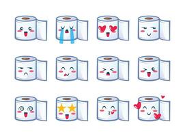 einstellen Toilette Papier Emojis Sammlung von Emoticons im Karikatur Stil isoliert auf Weiß Hintergrund, Vektor Illustration