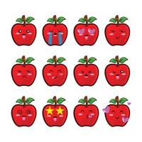uppsättning äpple ikoner emojis. samling av frukt uttryckssymboler i tecknad serie stil isolerat på vit bakgrund, vektor illustration