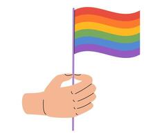 Hand halten Regenbogen lgbt Flagge. lgbtq Stolz Gemeinschaft. Vektor Illustration im Hand gezeichnet Stil