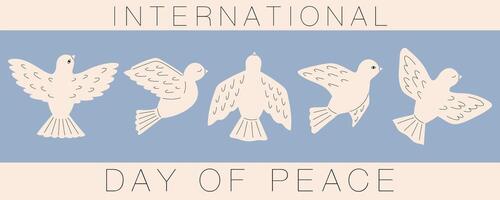 duva av fred. internationell dag av fred baner, kort, affisch, flygblad. fred och kärlek, frihet, Nej krig begrepp. pacifism symboler. vektor illustration i platt hand dragen stil