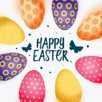 Lycklig påsk färgrik ägg realistisk kort design vektor