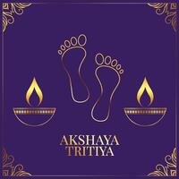 akshaya tritiya hälsning med diya och gudinna fötter vektor