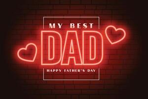 röd neon stil Lycklig fars dag hälsning med min bäst pappa meddelande vektor