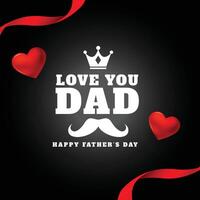 kärlek du pappa Lycklig fars dag svart kort med röd hjärta och band vektor