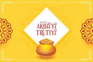 Akshaya tritiya Gelb Gruß mit golden Münzen Topf vektor