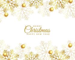 glad jul festlig struntsak bakgrund med gyllene snöflinga vektor