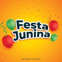 festa junina firande kort med realistisk ballonger och konfetti vektor