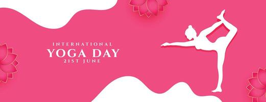 glücklich International Yoga Tag Haltung Banner mit Blume Design vektor