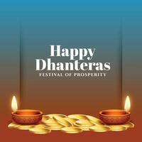 glücklich Dhanteras Urlaub Veranstaltung Hintergrund mit glühend Öl Lampe vektor