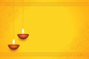 traditionell shubh Deepavali Gelb Hintergrund mit Text Raum und Diya Design vektor