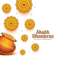 Hindu religiös shubh Dhanteras dekorativ Hintergrund mit golden Münze Topf vektor