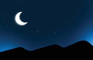 realistisch Hälfte Mond und sternenklar Nacht Himmel Hintergrund mit Licht bewirken vektor