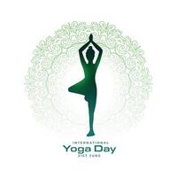 elegant Welt Yoga Tag Hintergrund mit Frauen üben Übung vektor