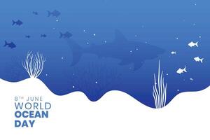 Öko freundlich Welt Ozean Tag Poster mit Blau Seelandschaft und Wasser- Leben vektor