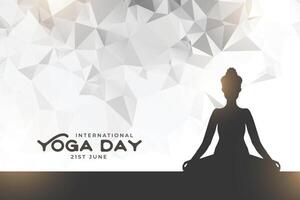 låg poly stil 21:e internationell yoga dag bakgrund design vektor