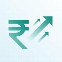 Digital indisch Rupie Hintergrund mit erhebt euch oben Pfeil Handel Konzept vektor