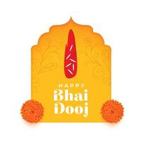 traditionell bhai dooj puja festlig bakgrund med ringblomma blomma dekoration vektor