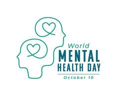 10:e oktober värld mental hälsa dag affisch med linje konst mänsklig huvud vektor