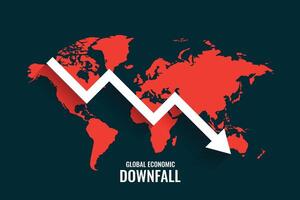 global företag undergång med faller pil och värld Karta vektor