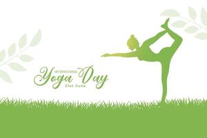 internationell yoga dag bakgrund med kvinnor håller på med övning på gräs vektor