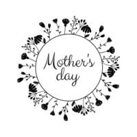 Mutter Tag, schwarz und Weiß Text mit Blume Rahmen auf Weiß Hintergrund, Silhouette von Blumen, zum Postkarte Design, Herzliche Glückwünsche vektor