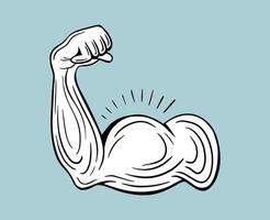 stark ärm, kraftfull ärm, muskelkraft ärm, biceps hand dragen vektor illustration