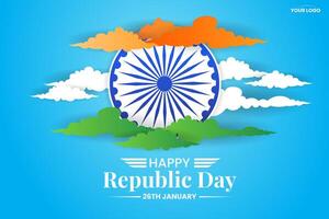 26 januari republik dag av Indien firande med moln Färg indisk flagga vektor