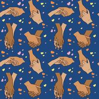 eben Fett gedruckt Muster mit Hände halten zusammen. Liebe Konzept. Männer und Frauen Hände von Menschen im Beziehung. einzigartig drucken Design zum Textil, Hintergrund, Verpackung vektor