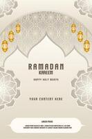 elegant Glanz Hintergrund und Poster Ramadan kareem mit Gradient Stil und realistisch Symbol vektor