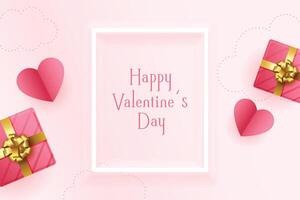 glücklich Valentinsgrüße Tag Gruß mit Papier Herzen und realistisch Geschenk Kisten vektor