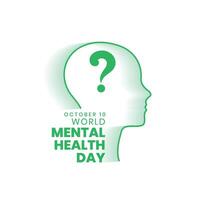 Welt mental Gesundheit Tag Poster mit Linie Kunst Mensch Kopf und Frage Kennzeichen vektor