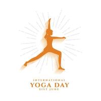 konstnärlig internationell yoga dag bakgrund en lady håller på med energisk utgör vektor