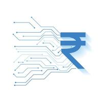 Digital Währung indisch Rupie Weiß Hintergrund mit Schaltkreis Linien vektor