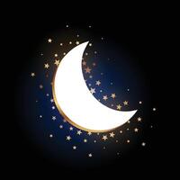 3d stil halvmåne måne och starry natt bakgrund design vektor