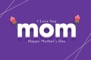 Lycklig mors dag lila kort med blomma och mesage kärlek du mamma vektor