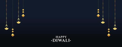 Hindu religiös glücklich Diwali Banner mit hängend Diya vektor