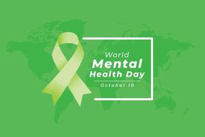 eben Stil Welt mental Gesundheit Tag Grün Hintergrund mit global Karte vektor
