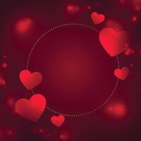 gyllene ram med skinande röd hjärtan bakgrund vektor