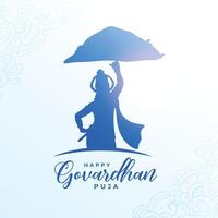 Lycklig govardhan pooja kulturell bakgrund med herre krishna silhuett vektor