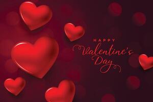 realistisk röd hjärtan valentines dag bokeh baner vektor