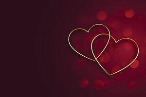 gyllene linje hjärtan på röd bakgrund för valentines dag vektor