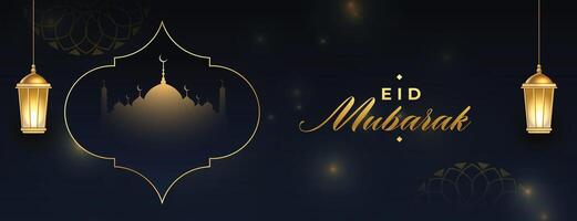eid Mubarak Festival schwarz und golden Banner Design vektor