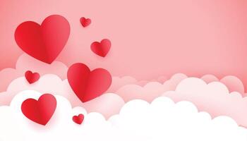 flytande papper hjärtan på moln rosa bakgrund för valentines dag vektor