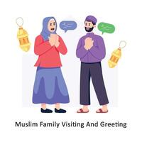 Muslim Familie Besuch und Gruß eben Stil Design Vektor Illustration. Lager Illustration