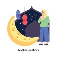 muslim hälsningar platt stil design vektor illustration. stock illustration