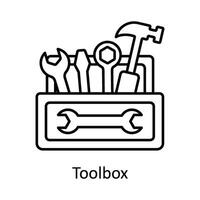 Werkzeugkasten Vektor Gliederung Symbol Design Illustration. Herstellung Einheiten Symbol auf Weiß Hintergrund eps 10 Datei