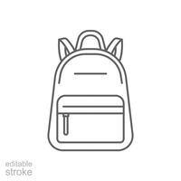 Rucksack Symbol. einfach Gliederung Stil. Tasche, Schule, zurück, Pack, Schulranzen, Tornister, Schüler Konzept. dünn Linie Symbol. Vektor Illustration isoliert. editierbar Schlaganfall.