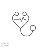 Stethoskop Symbol. einfach Gliederung Stil. Herz, Arzt, Gesundheit, medizinisch, Krankenhaus, Medizin, Wissenschaft, Gesundheitswesen Konzept. dünn Linie Symbol. Vektor Illustration isoliert. editierbar Schlaganfall.